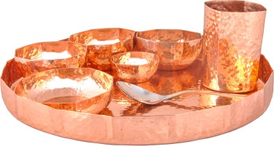 Shivshakti Arts Pack of 8 Copper Pure Copper Dinner Set | Thali Set Hammered 8 Pcs Octagon Shape Dinner Set Dinner Set(Brown)