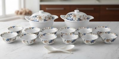 MDS ENTERPRISES Pack of 14 Melamin KIA0608 Dinner Set(White, Microwave Safe)