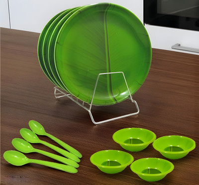 Inpro Pack of 12 Melamin Banana Leaf Dinner Set - Dinnerware for Outdoor & Indoor Parties Dinner Set(Green, Microwave Safe)