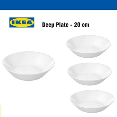 IKEA Pack of 4 Opalware Digital Shoppy Deep Plate 20 cm (Pack of 4 ) Dinner Set(White, Microwave Safe)
