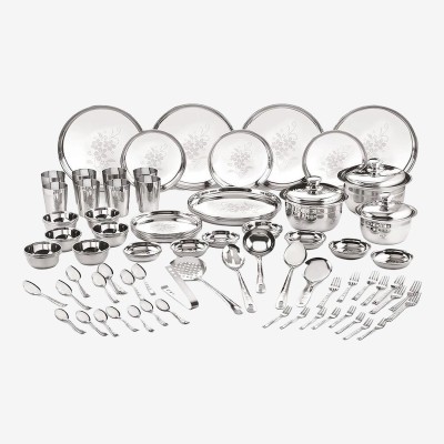 NEELAM Pack of 101 Stainless Steel Laser Etching Eco Wedding Set / Dinner Set Dinner Set(Silver)