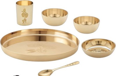 RBHMC BRONZE MASTER Bronze Bhojan Dinner Thali Set,6 Pieces 12 Inch (Weight- 1600 Gm) Dinner Set(Gold)