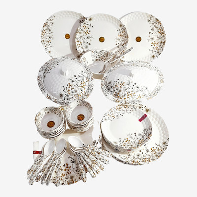 Radhe Crockery Pack of 44 Melamin 502 Dinner Set(Grey, White)