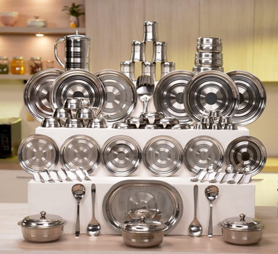 KIARAA Pack of 61 Stainless Steel KIARAA Dinner Set(Silver, Microwave Safe)