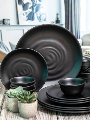 Servewell Pack of 16 Melamin Dinner Set Persian Round Dinner Set(Black)