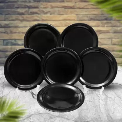 KAVYACRASH Pack of 6 Melamin Black Solid Design Dinner Set(Black, Microwave Safe)
