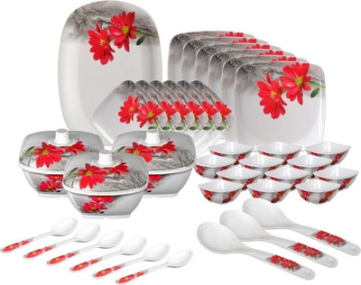 Sigri-wala Pack of 40 Melamin Dinner set Dinner Set(Red, White)