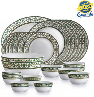 cello Pack of 27 Opalware Amitabh Bachchan Solitaire Series Verde | Crockery Set | Plate and Bowl Dinner Set(White, Microwave Safe)