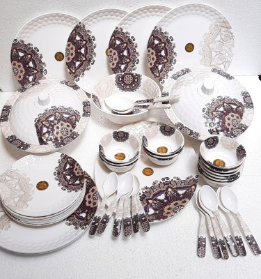Radhe Crockery Pack of 44 Melamin Dinner Set(White, Multicolor)