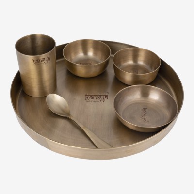 KANSYA by Jiaa Enterprises Pack of 6 Bronze Bronze Classic Dinner Set Dinner Set(Gold)