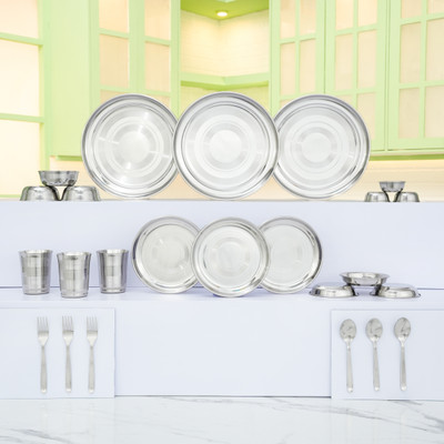 Flipkart SmartBuy Pack of 24 Stainless Steel Flipkart SmartBuy Dinner Set(Steel, Microwave Safe)