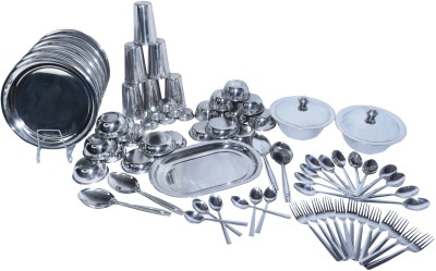 Kitchen Krafters Pack of 75 Stainless Steel Dinner Set(Silver, Microwave Safe)