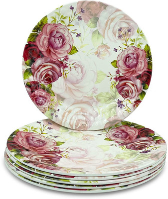 KONVIO Pack of 6 Melamin Pink Plate set 6 Dinner Set(Pink, Microwave Safe)