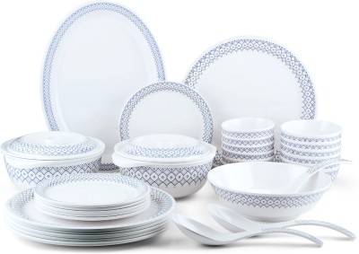 Dinewell Pack of 33 Melamin 33 PCS ROUND DINNER SET BLUE DIAMOND Dinner Set(Blue, White)