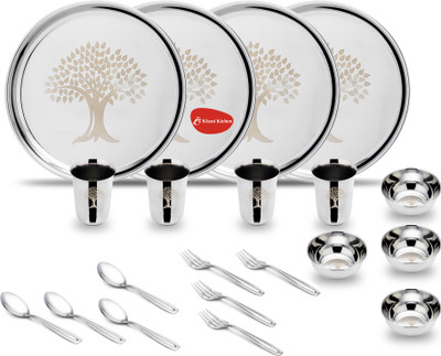 Klassi Kichen Pack of 20 Stainless Steel Laser Printed Tree Model Dinner Set(Silver)