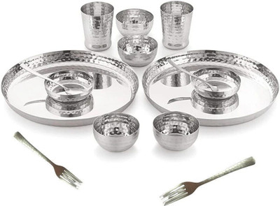 Silvester Pack of 14 Stainless Steel Stainless Steel Hemmer Rajwadi 14pcs dinner set Dinner Set(Steel)