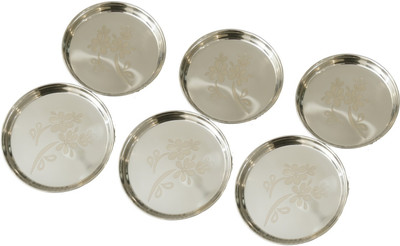 Krown Pack of 6 Stainless Steel STEEL DINNER PLATE / KHUMCHA PLATE Dinner Set(Silver)