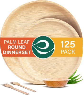 ECO SOUL Pack of 125 Bamboo Compostable & Biodegradable Palm Leaf Dinner Set(Beige, Microwave Safe)