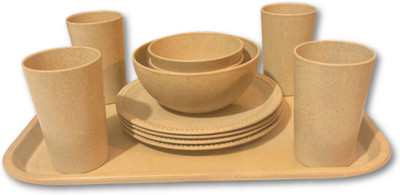Pacing Grass Pack of 12 Bamboo Lightweight Dinner Set | Stylish & Durable Crockery for Gifting & Daily Use Dinner Set(Brown, Microwave Safe)