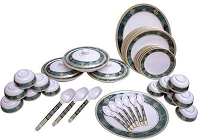 Maharaja Melamine Pack of 40 Melamin Style 1008 Round Melamine Dinner Set ( Standard ) - 40 Pieces Dinner Set(White, Green)