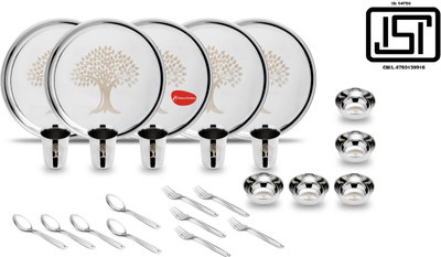 Klassi Kichen Pack of 25 Stainless Steel Laser Printed Tree Model Dinner Set(Silver)