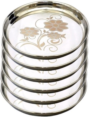 DIAMOND STEEL Stainless Steel Dinner Plate | Bhojan Thali with Laser Design| Steel Thali Rice Plates(Pack of 6)