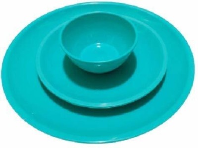 Everbuy Pack of 6 Plastic Dinner Set Collection of Microwave Safe full Plates, Snacks plates & curry Bowl Dinner Set(Green, Microwave Safe)