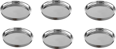 Tannu Craft Pack of 6 Stainless Steel Stainless Steel thali Traditional Shape Heavy Gauge Dinner Plate/Bhojan Thali Dinner Set(Silver)