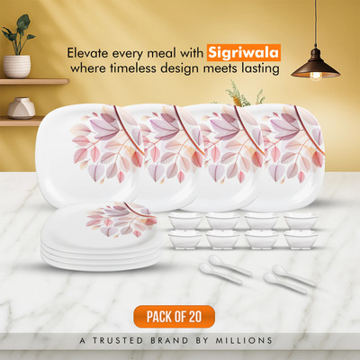 Sigri-wala Pack of 20 Melamin Dinner Set(Brown, White)