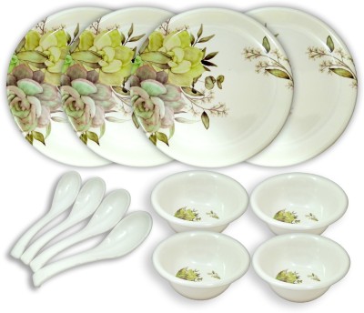 Inpro Pack of 12 Melamin Dinner Set (4 Full Plate,4 Bowl,4 Spoon)- 12 Pcs Dinner Set(Multicolor, Microwave Safe)
