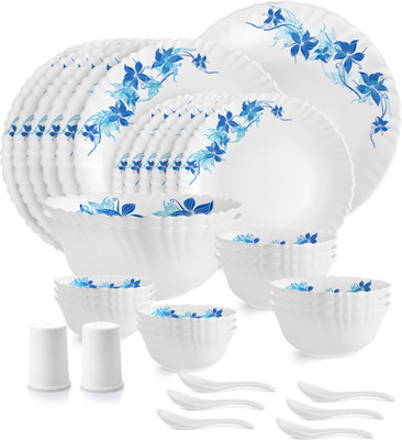 cello Pack of 35 Opalware Blue Swirl Dazzle Dinner Set(Blue, Microwave Safe)