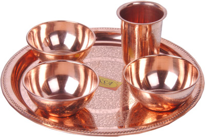 Shivshakti Arts Pack of 5 Copper Thali Set 5 Pieces Dinner Set(Brown)