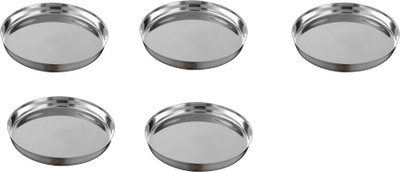 Tannu Craft Pack of 5 Stainless Steel Stainless Steel thali Traditional Shape Heavy Gauge Dinner Plate/Bhojan Thali Dinner Set(Silver)