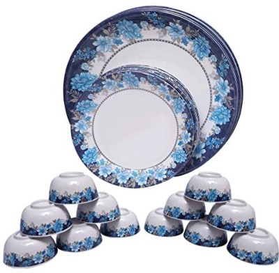 Maharaja Melamine Pack of 24 Melamin Unbreakable, High quality Dinner Set(White, Blue, Microwave Safe)