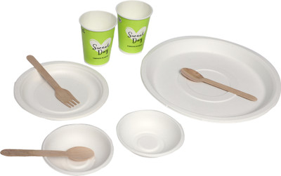 KSI Pack of 100 Paper disposabal Plain dinner with Snack combo Dinner Set(White)