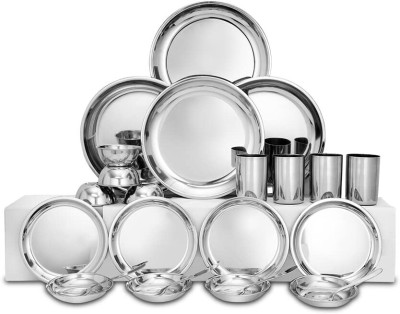 Tannu Craft Pack of 24 Stainless Steel Dinner Set Stainless Steel Delight Dinner Set, 24 Pieces Dinner Set(Silver)