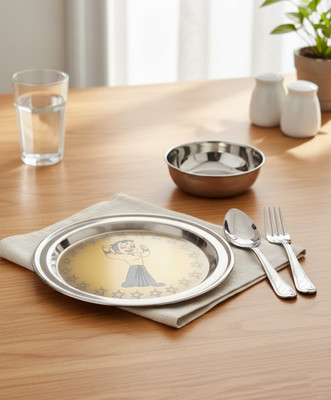 MSHRENTERPRISE Steel, Stainless Steel Stainless Steel Dinner Set of 5 Pieces Thali Glass Bowls Spoon Dinner Set(Silver)