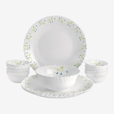 cello Pack of 13 Opalware Dazzle Tropical Lagoon , 13 PC Dinner Set(Green, White, Microwave Safe)