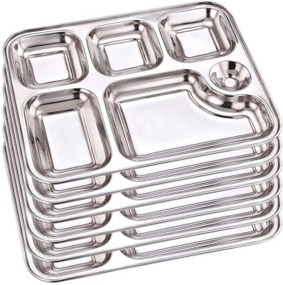 Masox Store Bhojan Thali 6 Sections Divided Mess Tray for Lunch, Events & Every Day Use K4 Dinner Plate(Pack of 6, Microwave Safe)