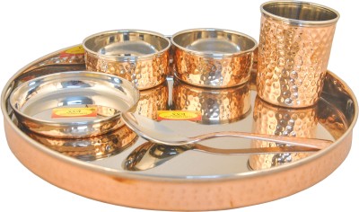 Shivshakti Arts Pack of 6 Copper Copper Thali Set 6 Pieces Dinner Set for Premium Dining,Diwali Gift,Home Hotels Dinner Set(Brown)