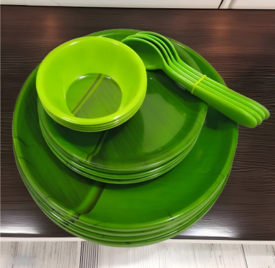 Inpro Pack of 16 Melamin Colourful dinnerware set - lightweight stackable and for everyday use. Dinner Set(Green)