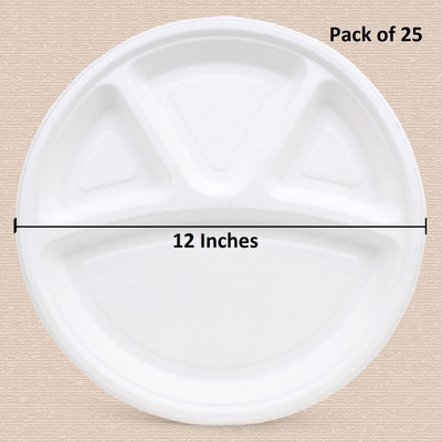 KSI Pack of 100 Paper Disposable Compartment Dinner with Snack Combo Dinner Set(White)
