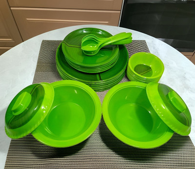 Inpro Pack of 34 Melamin Every Occasion Covered:- Melamine Round Dinner Set-Lightweight & Durable Dinner Set(Green, Microwave Safe)