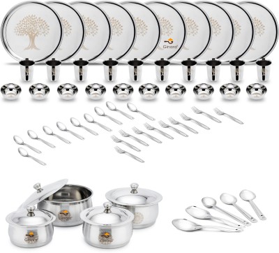 Ginara Pack of 63 Stainless Steel Laser Printed Tree Model Dinner Set(Silver)