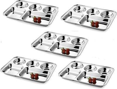 FABTOUCH BEST QUALITY STAILNESS STEEL BHOJAN THALI PACK OF 5 Sectioned Plate(Pack of 5)