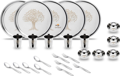 Ginara Pack of 25 Stainless Steel Laser Printed Tree Model Dinner Set(Silver)