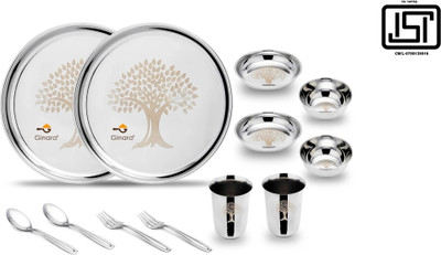 Ginara Pack of 12 Stainless Steel Laser Printed Tree Model Dinner Set(Silver)