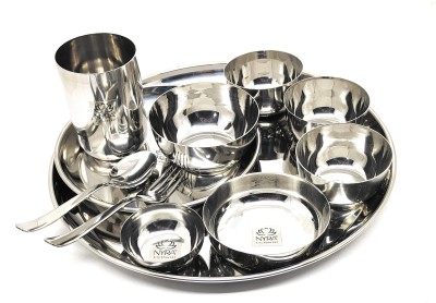 Nyra Pack of 11 Stainless Steel ® Stainless Steel Premium/Royal Thali/Dinner 11 Pcs Set | Dinnerware | Tableware Dinner Set(Silver)