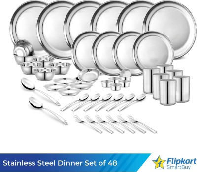 Flipkart SmartBuy Pack of 48 Stainless Steel Kitchen for Home | Heavy Gauge Dinner Set(Silver)