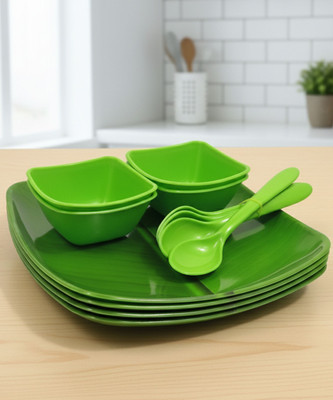Inpro Pack of 12 Melamin Every Occasion Covered:- Melamine Square Dinner Set-Lightweight & Durable Dinner Set(Green, Microwave Safe)